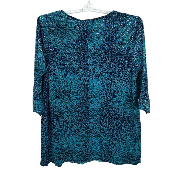 Catherines Womens 2X Tunic Top 22/24W Floral Blue/Black Stretch Velvet Soft Knit - Picture 2 of 10